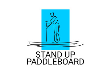 stand up paddle board sport vector line icon. an athlete rowing a paddle board. sport pictogram, vector illustration.