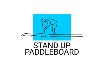 stand up paddle board sport vector line icon. an athlete rowing a paddle board. sport pictogram, vector illustration.