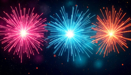 Fototapeta premium fireworks explosion of colorful neon light streaks and sparkles, in pink, electric blue and orange against a dark cosmic background
