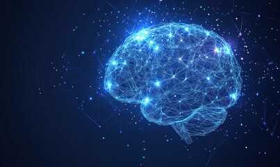 Abstract Brain with Lines and Glowing Nodes