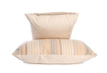 Obraz premium Two light striped pillows isolated on white