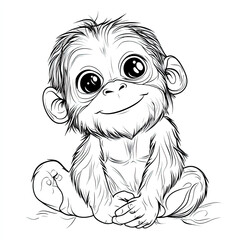 Fototapeta premium Beautiful Orangutan Coloring Page, Ape Colouring Design for Your Corporate Books and Business Graphic Resource or Creative Project, Ai Generative