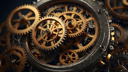  A close-up of many gears and cogs.