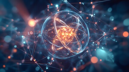 75. Elegant depiction of a central atom within a nutrient-rich molecular network with glowing effects