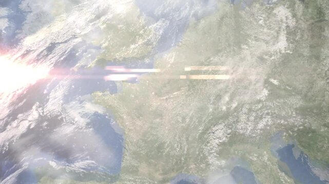 Earth zoom in from space and focus on Villiers sur Marne, France. Background for travel intro or blog. Satellite view. 3D style Animation. Images from NASA.
