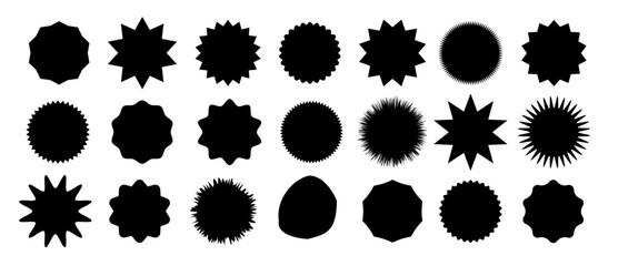 Starburst speech bubbles. Starburst, black price sticker sunburst icons. Black Sunburst. Flat vintage price tag stickers.Vector