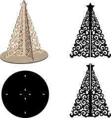 3D Christmas Tree Laser Cut File Template Vector 3d Spruce Pine  Model New Year Decoration
