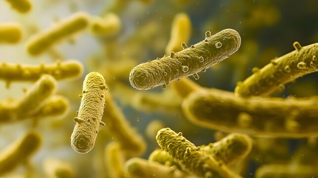 A highly detailed and realistic close-up of this bacteria: **Bacillus subtilis** - Soil bacterium known for its role in decomposition and fermentation.