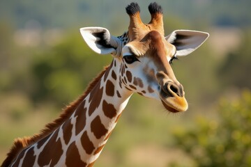 Obraz premium Close-up portrait of a giraffe in a natural habitat. Wild Life.