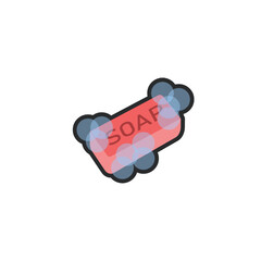 red soap with bubbles in outline flat vector design.