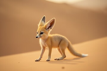 Fennec Fox in the Desert at Sunset. Wild Life.