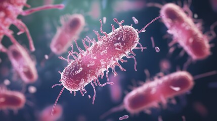 Fototapeta premium A highly detailed and realistic close-up of this bacteria: **Campylobacter jejuni** - Leading cause of bacterial gastroenteritis, often from contaminated food.