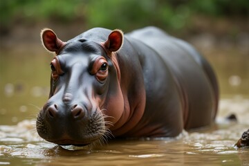 Close-up of a Hippopotamus in Water. Wild Life.