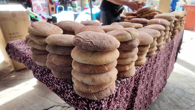 26-07-2024 : Freshly baked pita bread at Souk El Had Agadir, Morocco