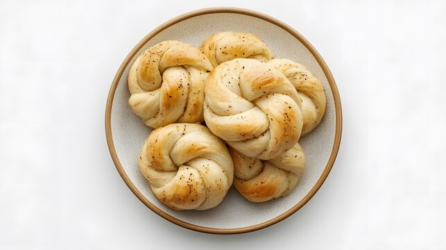 Homemade garlic knots on rustic ceramic plate - freshly baked bread delight