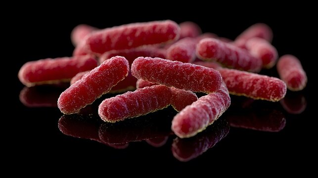 A highly detailed and realistic close-up of this bacteria: **Serratia marcescens** - Can cause urinary and respiratory tract infections, often in hospital settings.