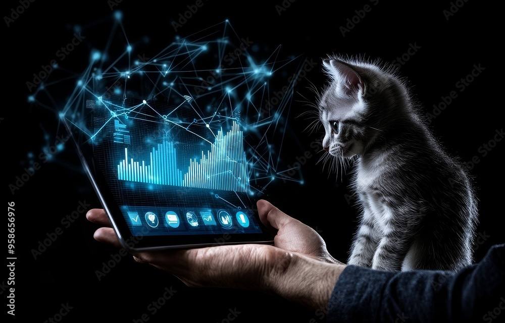 Aufkleber In this business and finance concept, a businessman can be seen displaying a financial data analysis graph on a virtual screen. He is preparing financial reports, digital marketing and market