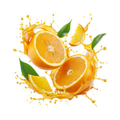 Fresh orange splash & orange liquid isolated on a transparent background by AI generative.