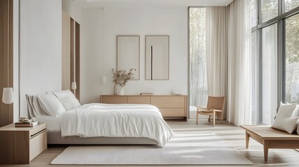 Serene and Minimalist Contemporary Bedroom Radiating Calm and Balance