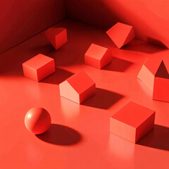Obraz premium Abstract red 3D shapes with shadows.