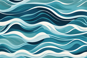 Fototapeta premium Ocean Wave Pattern Wall Background, Blue and Turquoise Shades for Coastal Themes