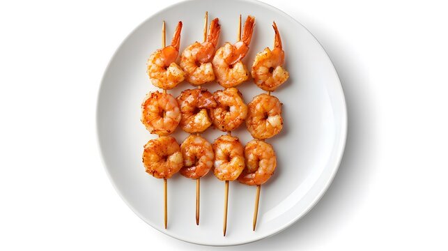 Grilled shrimp skewers on plate: tasty seafood delight perfect for summer meals