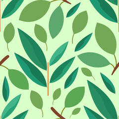 Green color leaves repeat seamless pattern. Plant vector illustration