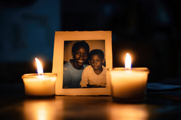 Emotional Reflection on Genocide with Three Candles Burning in Darkness for International Day of Reflection on 1994 Genocide