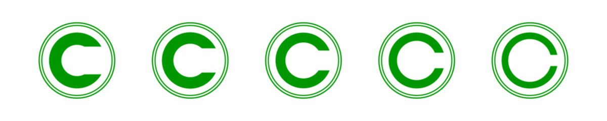 Copyright symbol shape. icon set. protection C mark vector icons in blue color style