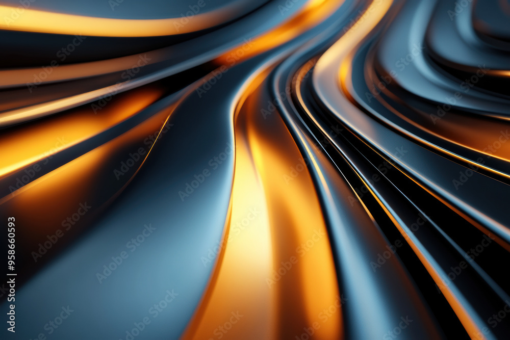 Poster stunning abstract background with flowing metallic waves in black and gold, creating a dynamic and m