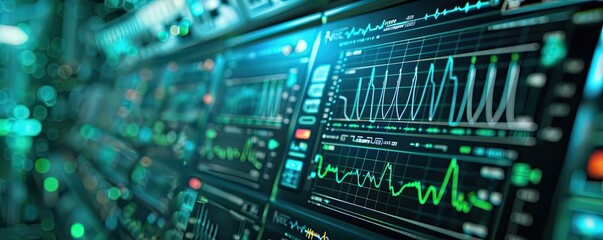 Fototapeta premium Close-up of digital graphs and analytics displayed on modern screens, showcasing data visualization and technology in action.