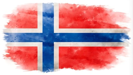 Fototapeta premium Watercolor image of the Norwegian flag, red, blue, and white colors