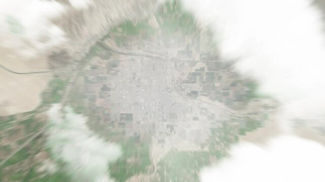 Earth zoom in from space to Yuma, Arizona, USA. Followed by zoom out through clouds and atmosphere into space. Satellite view. Travel intro. Images from NASA