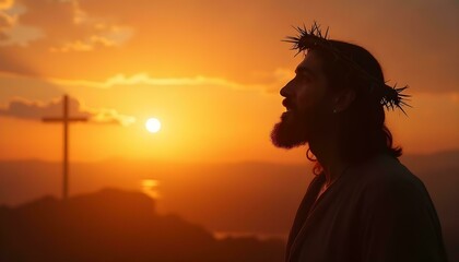 crown of thorns of jesus christ in sunset