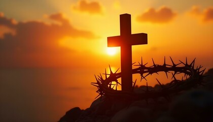 crown of thorns of jesus christ in sunset