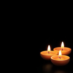 Diwali candles, flickering in the dark, 3D illustration, copy space for text,