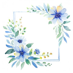 Namalowana niebieska dekoracyjna pusta kwiatowa ramka 