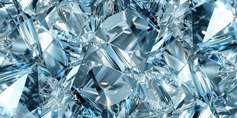 Close-up of faceted glass crystals with a cool blue tone, showcasing intricate reflections and a sharp, detailed design, perfect for luxury and elegant visual themes