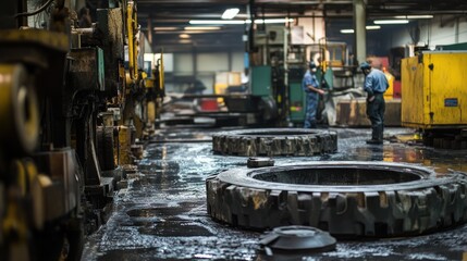 Industrial Setting with Tires and Machinery