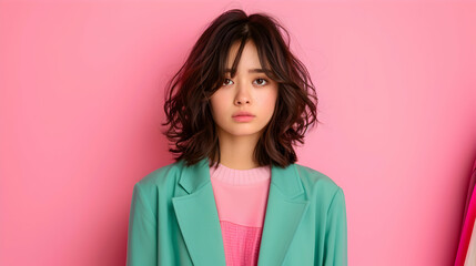 Fototapeta premium Damaged Hair Frustrated Asian Young Woman Girl Han