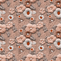 Seamless pattern of knitted fabric with flowers. Wallpaper, paper for scrapbooking, textures.