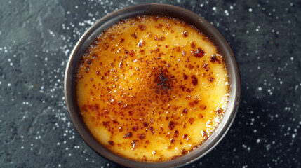 Top View of Classic Crème Brûlée with a Perfectly Caramelized Sugar Crust

