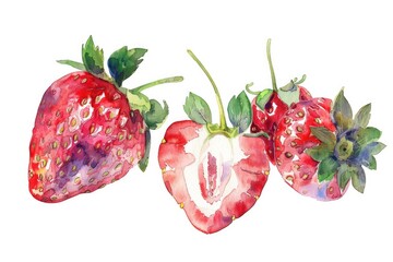 Fresh and Juicy Strawberry Selection with Watercolor Illustrations