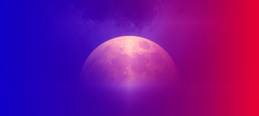 Obraz premium Halloween background or wallpaper, purple pink and dark blue gradient, Abstract light, spooky moon night, with smoke, float up, asphalt floor, dark scene