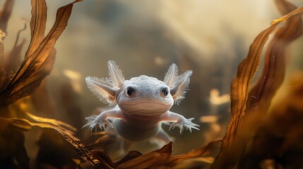 Albino Axolotl in Aquatic Habitat