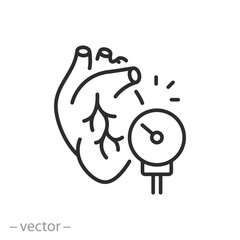 blood pressure icon, cardio vascular dystonia, measurement arterial pressure, thin line symbol on white background - editable stroke vector illustration