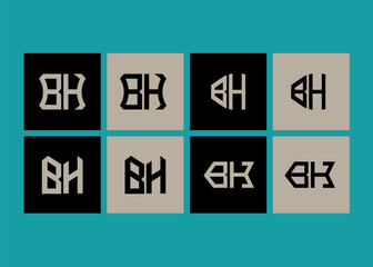 BH minimalist and classic logo set design. BH monogram polygonal and circle shape vector.