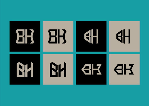BH minimalist and classic logo set design. BH monogram polygonal and circle shape vector.
