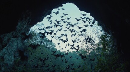 Obraz premium Bats Emerging from a Cave