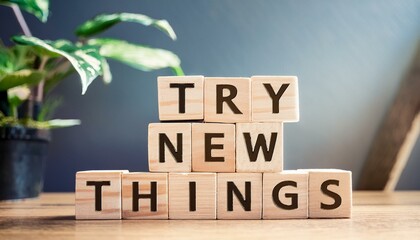 Wooden blocks with words 'Try New Things'.
